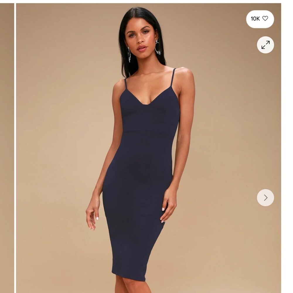 Lulus Don't Tell 'Em Navy Blue Bodycon Midi Dress